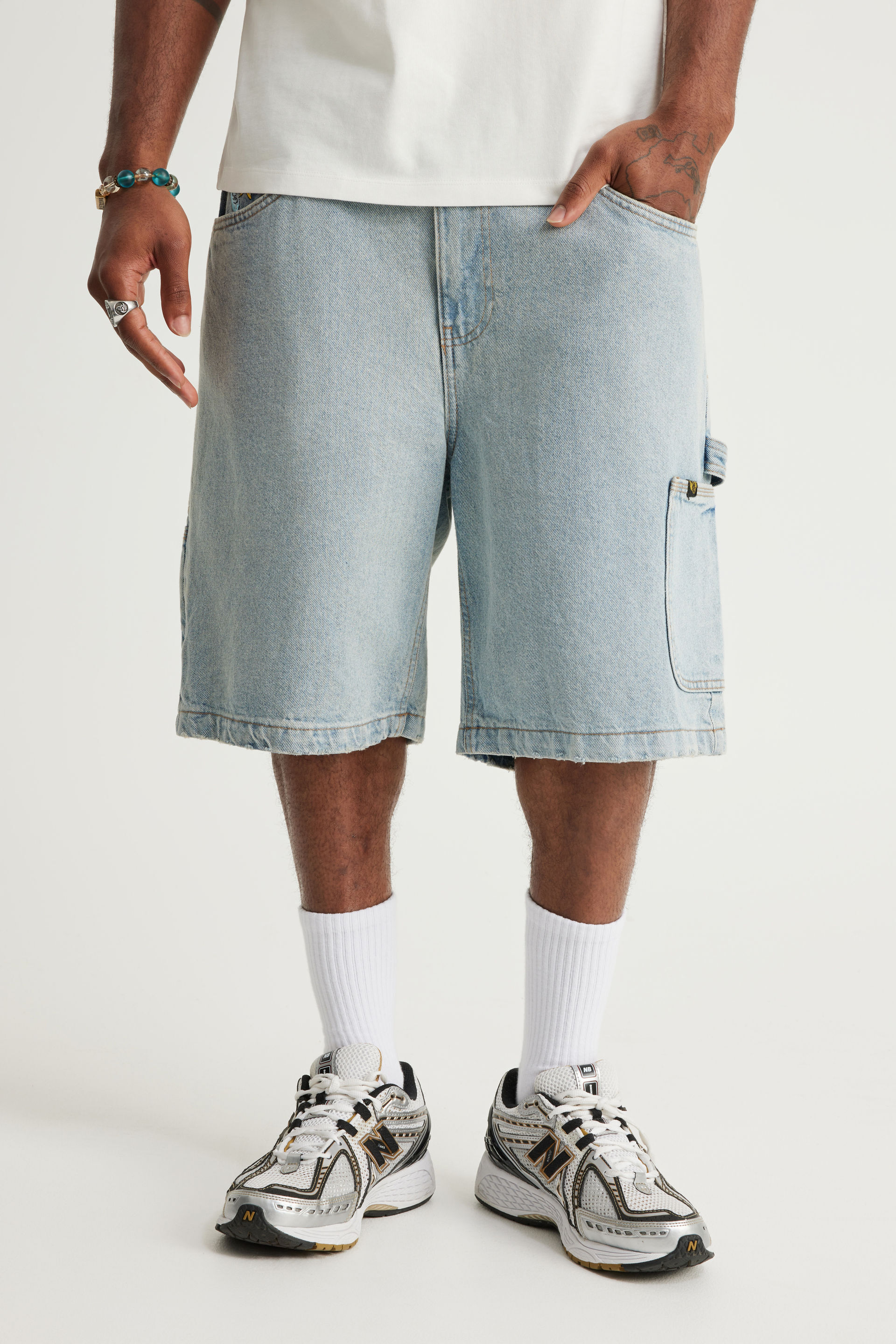 Men's Blue Half Half Painter Baggy Denim Short | Factorie Australia