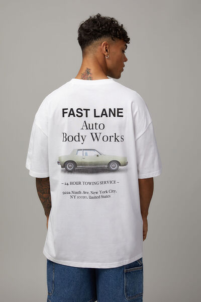 Oversized Graphic T Shirt, WHITE/AUTO BODY WORKS