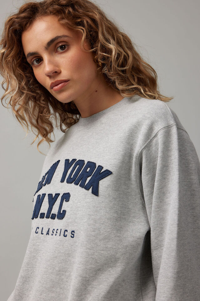 Graphic Crew Sweater, GREY MARLE/NYC
