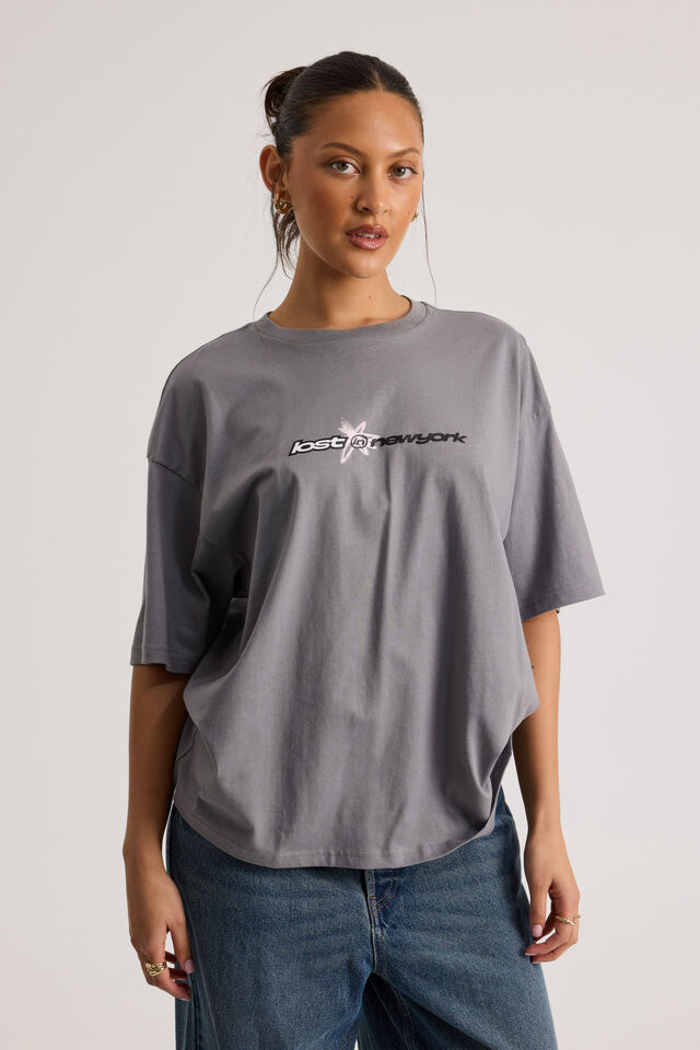 Oversized Graphic Tee, STORMY/LOST IN NY