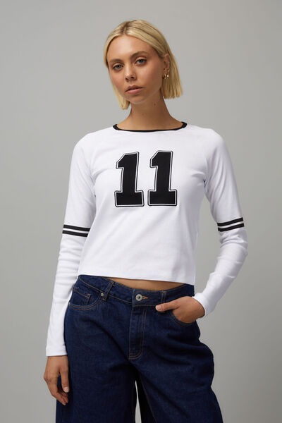 Long Sleeve Graphic Stripe Top, WHITE/11