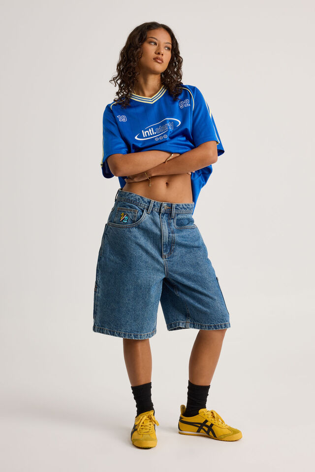 Half Half Painter Baggy Denim Short, CLASSIC INDIGO