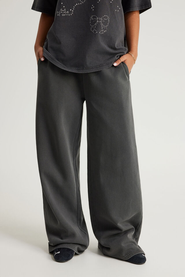 Classic Wide Leg Trackpant, WASHED BLACK