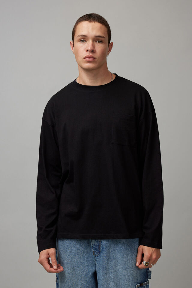 Long Sleeve Pocket Tee, BLACK