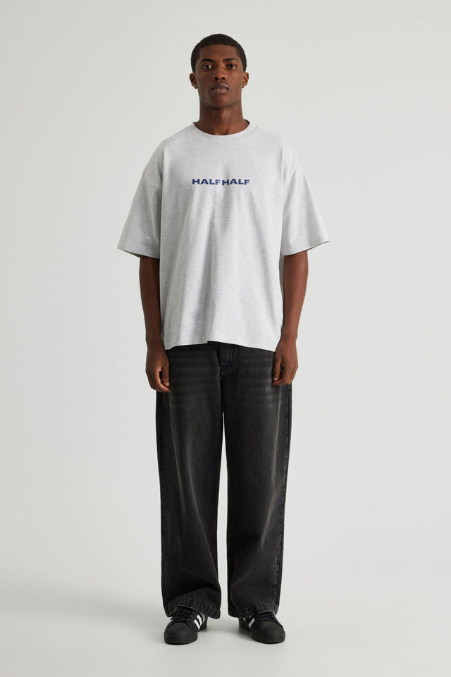 Half Half Heavyweight Box Fit Graphic Tshirt, HH SILVER MARLE/CONTRABAND COLLAGE