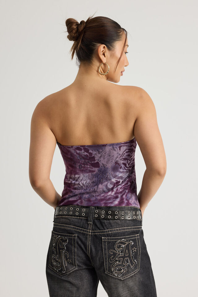 Knot Front Split Bandeau, PURPLE ABSTRACT ANIMAL