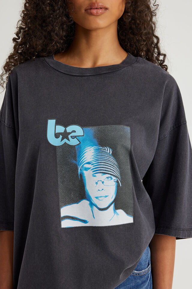 Box Fit Music Merch T Shirt, LCN BRA WASHED BLACK/BILLIE EILISH GLOW