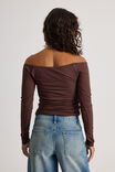 Off Shoulder Graphic Long Sleeve Top, ESPRESSO/LUCKY - alternate image 3