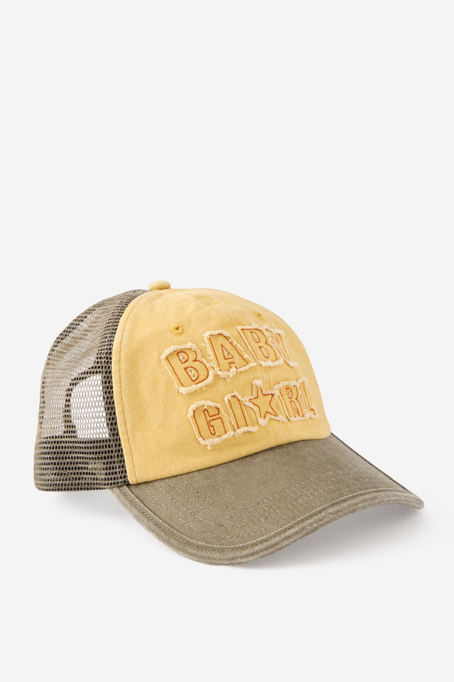 Baby Girl Applique Dad Cap, KHAKI W YELLOW BABY GIRL