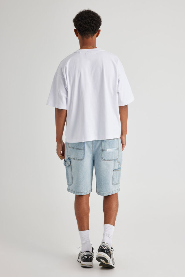 Half Half Painter Baggy Denim Short, DAY BLUE