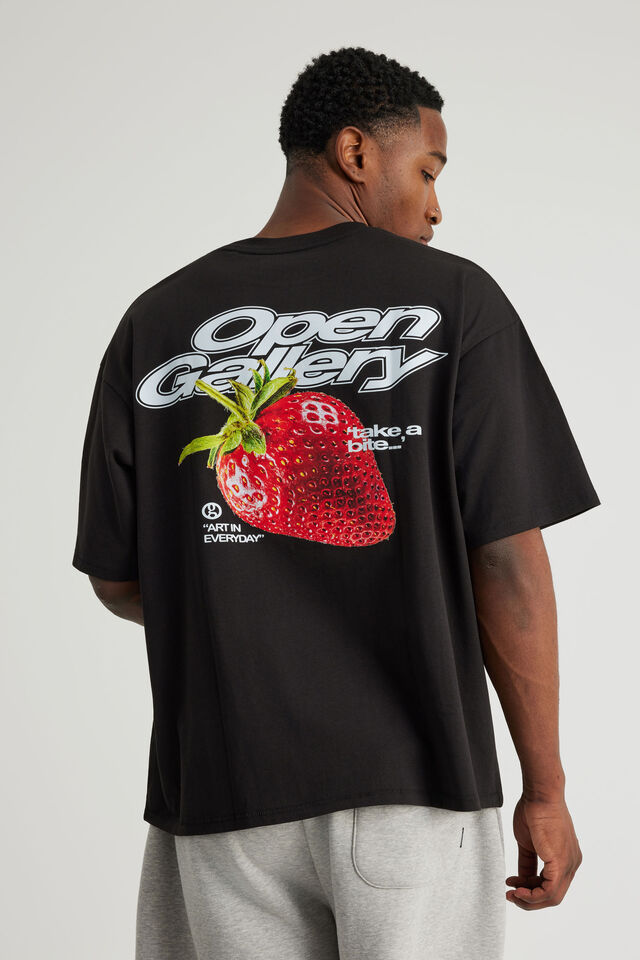 Open Gallery Box Fit Tshirt, OG BLACK/STRAWBERRY