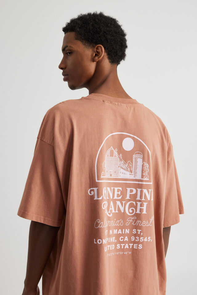 Half Half Heavyweight Box Fit Graphic Tshirt, HH WASHED LIGHT OCHRE/LONE PINE RANCH