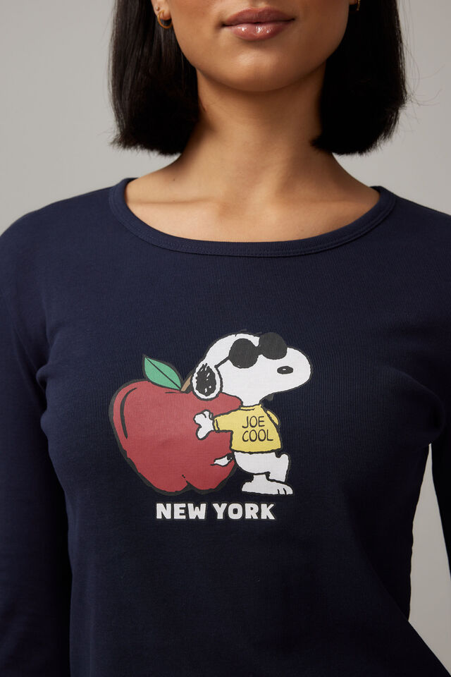 Snoopy 90S Long Sleeve Tee, LCN PEA WORN BLUE/SNOOPY NEW YORK