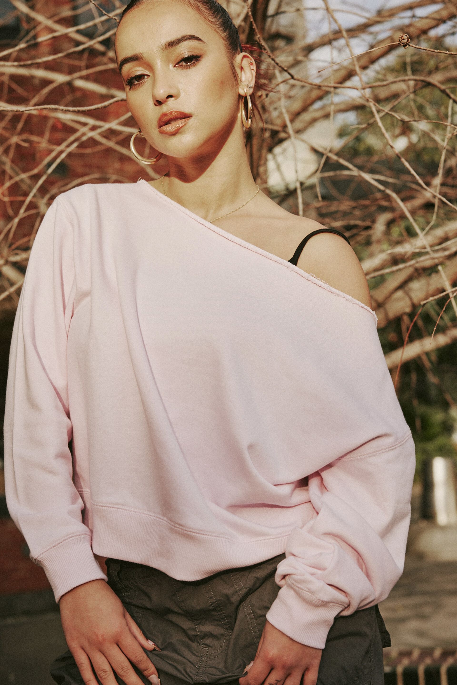 Slouchy Off Shoulder Crew
