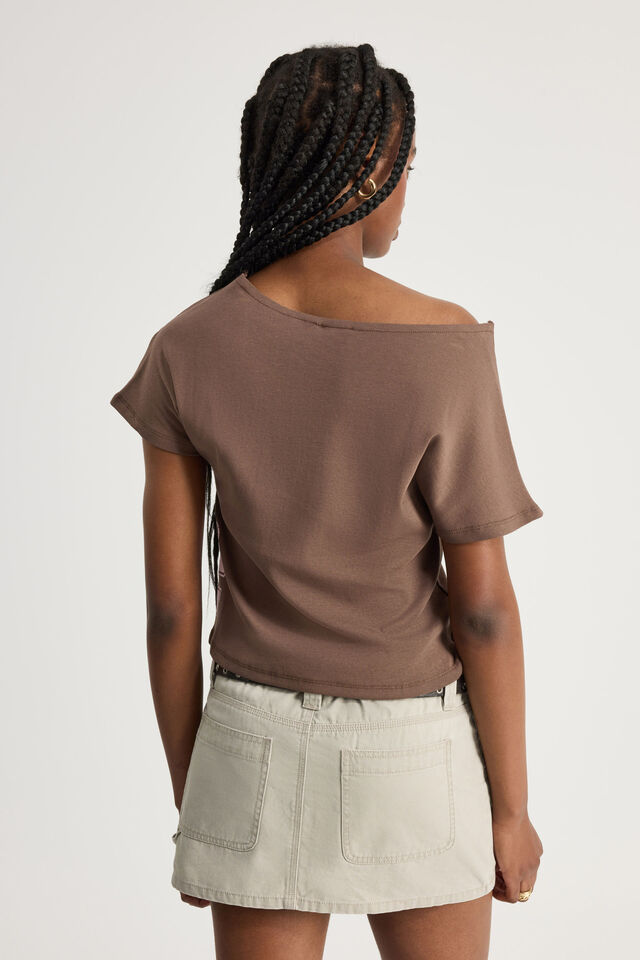 One Shoulder Graphic Tee, MUD/72