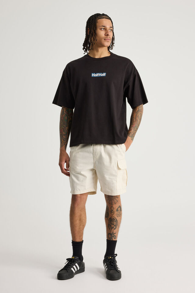Half Half Pull On Cargo Short, IVORY