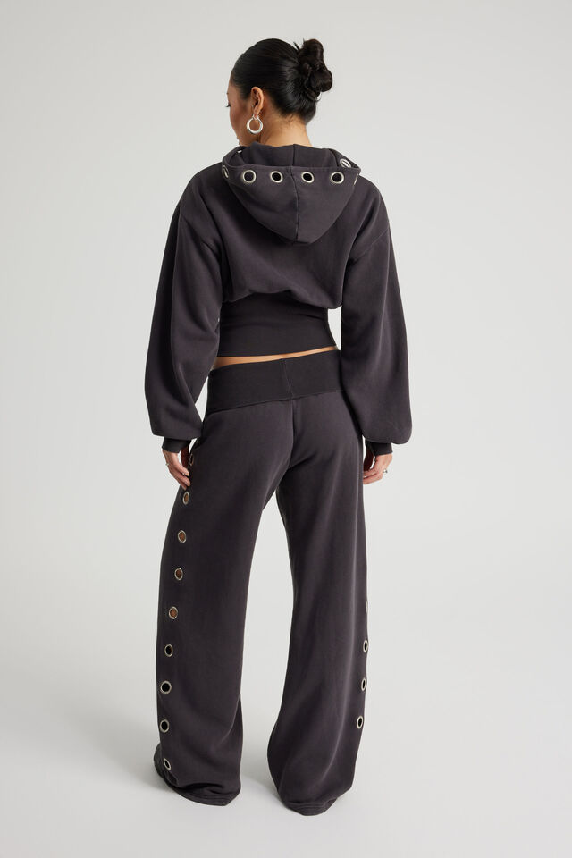 Wide Waistband Trackpant, WASHED BLACK/EYELET