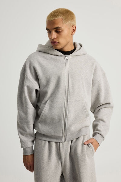 Authentics Boxy Zip Thru Hoodie, GREY MARLE