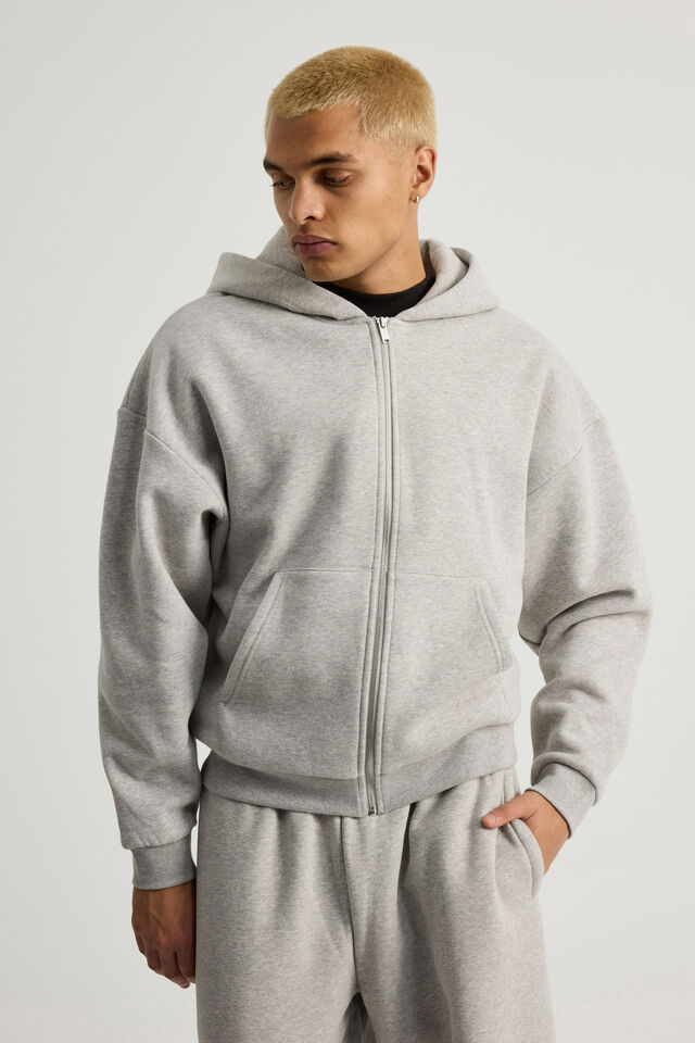 Authentics Boxy Zip Thru Hoodie, GREY MARLE