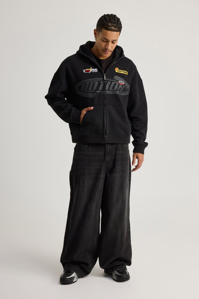 Notion Zip Thru Hoodie, NTN WASHED BLACK/NOTION BADGES