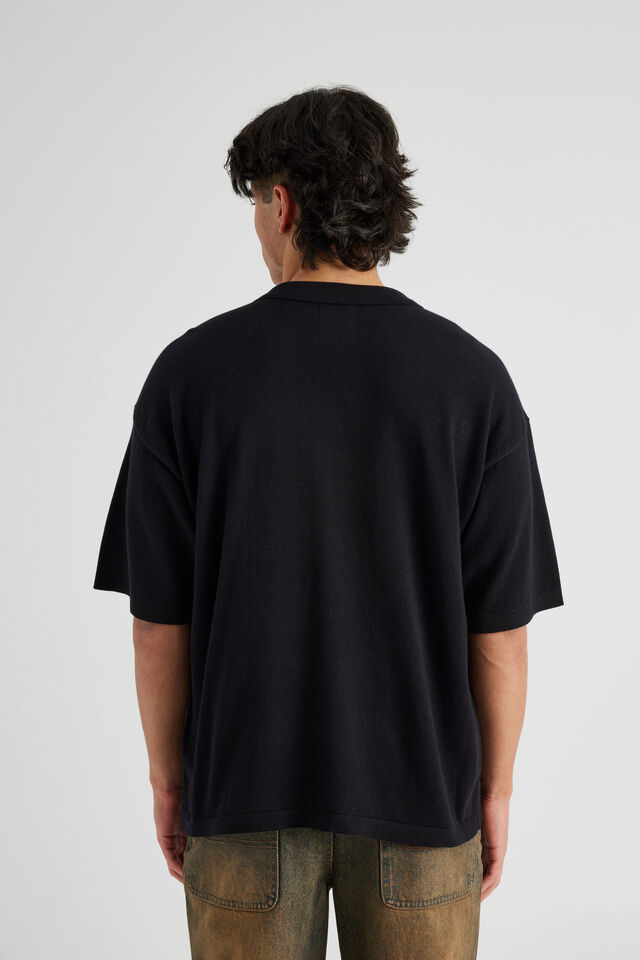 Boxy Knit Shirt, BLACK/CHARC STRIPE