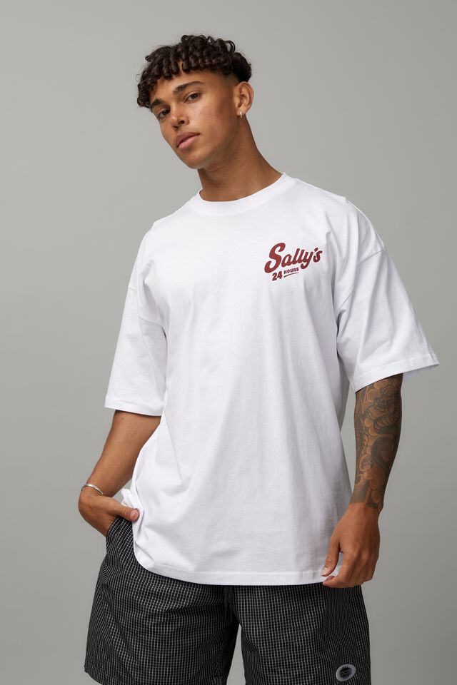 Half Half Oversized T Shirt, WHITE/SALLYS DINER