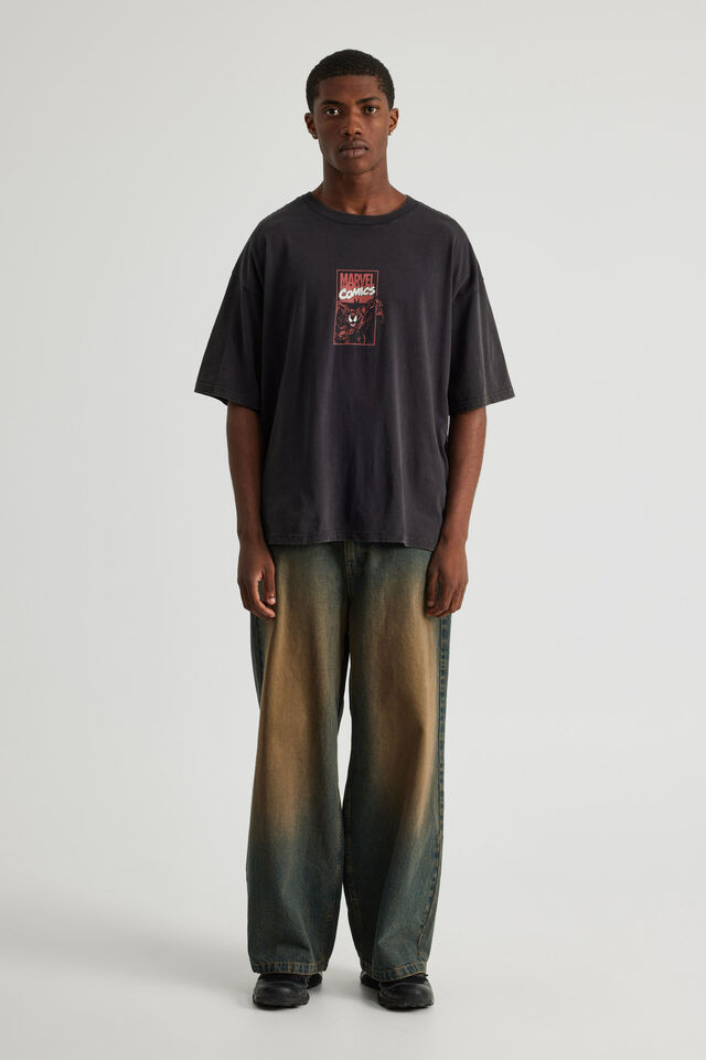 Marvel Box Fit Tshirt, LCN MAR WASHED BLACK/CARNAGE