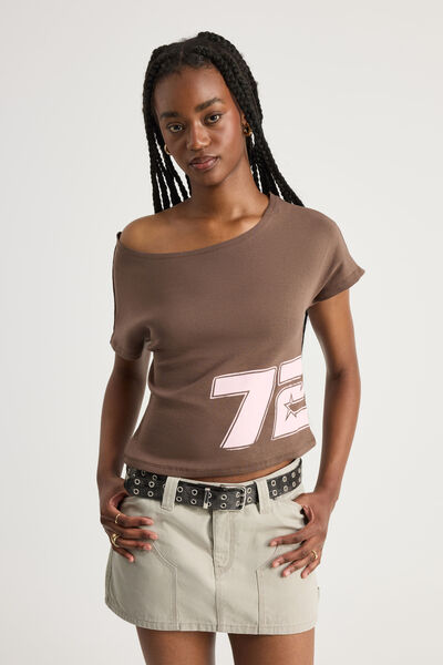 One Shoulder Graphic Tee, MUD/72