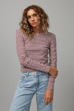 90S Long Sleeve Tee, SILVER MARLE/BORDEAUX STRIPE - alternate image 5