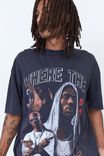 Oversized Music Merch T Shirt, LCN MT WASHED BLACK/DMX HOOD AT