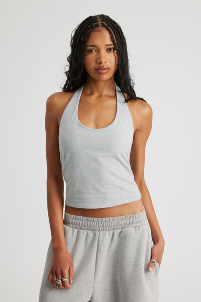 Scoop Neck Halter Top, GREY MARLE