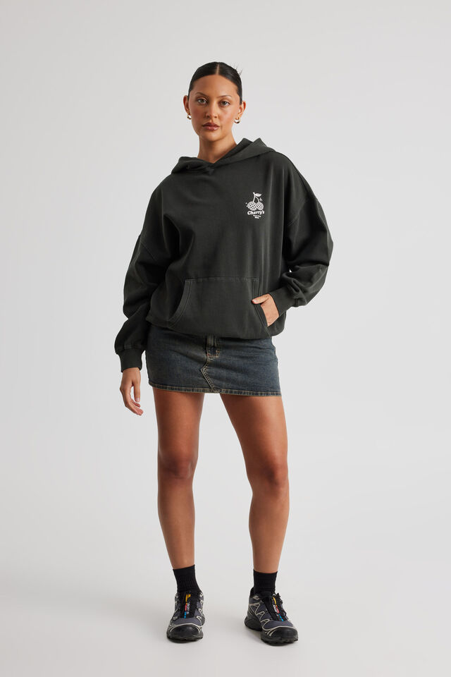 Harley Slouchy Hoodie, WASHED BLACK/DISCO CHERRY
