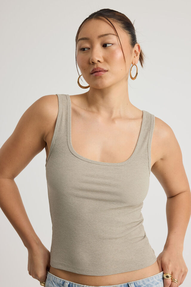Textured Scoop Tank, SUNBLEACHED KHAKI
