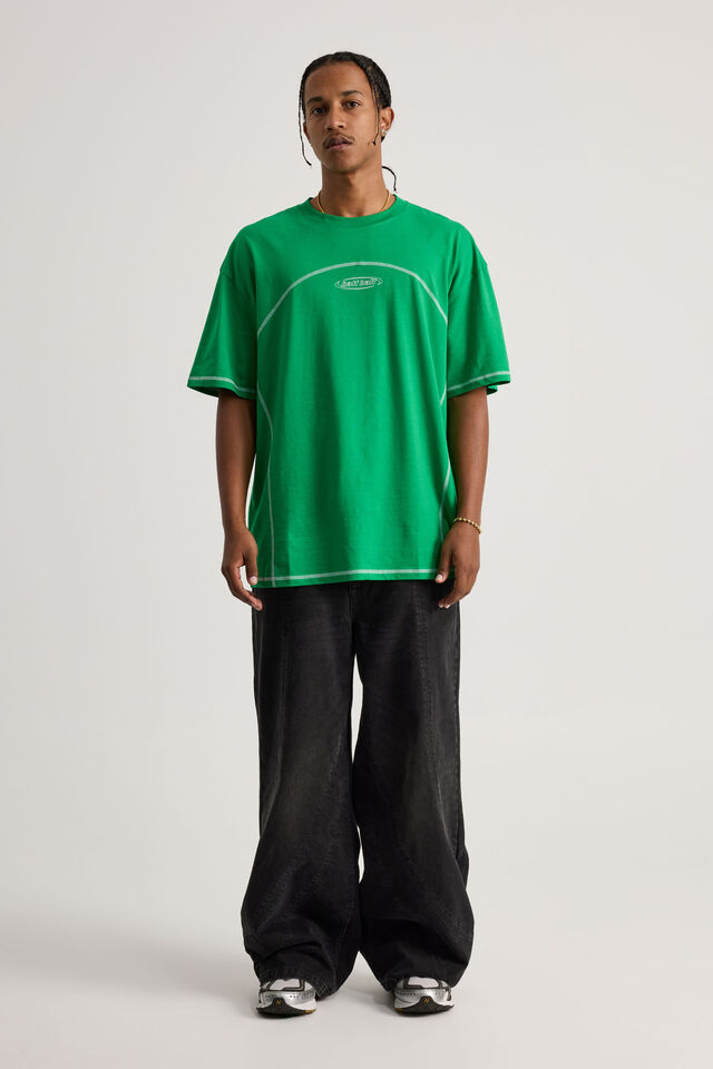 Half Half Oversized T Shirt, HH FERN GREEN/HALF HALF SEAM