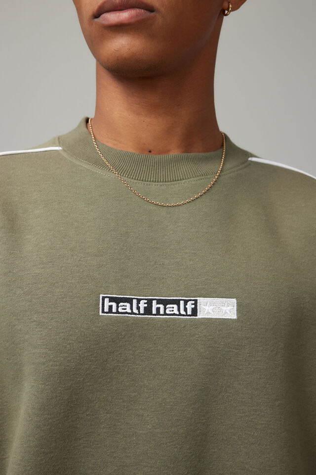 Oversized Half Half Crew, DUSTY KHAKI/HALF HALF STARS