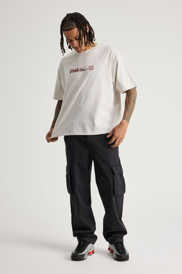 Half Half Straight Cargo Pant, BLACK