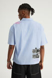 Half Half Boxy Cropped Short Sleeve Shirt, HH WHT BLUE CHECK MULTI PLACEMENT - example image 3