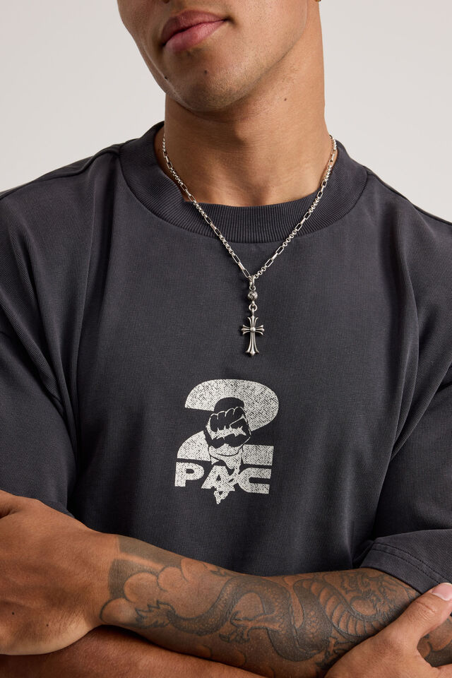Heavy Weight Music Merch T Shirt, LCN BRA TUPAC WASHED BLACK/WHO S BACK
