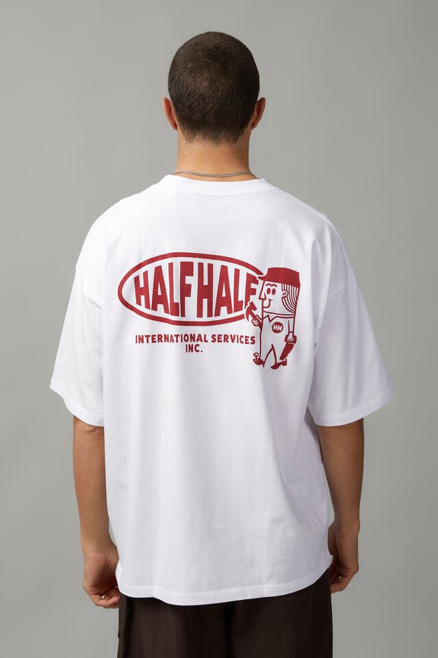 Half Half Heavy Weight Box Fit Graphic Tshirt, WHITE/HALF HALF SERVICES