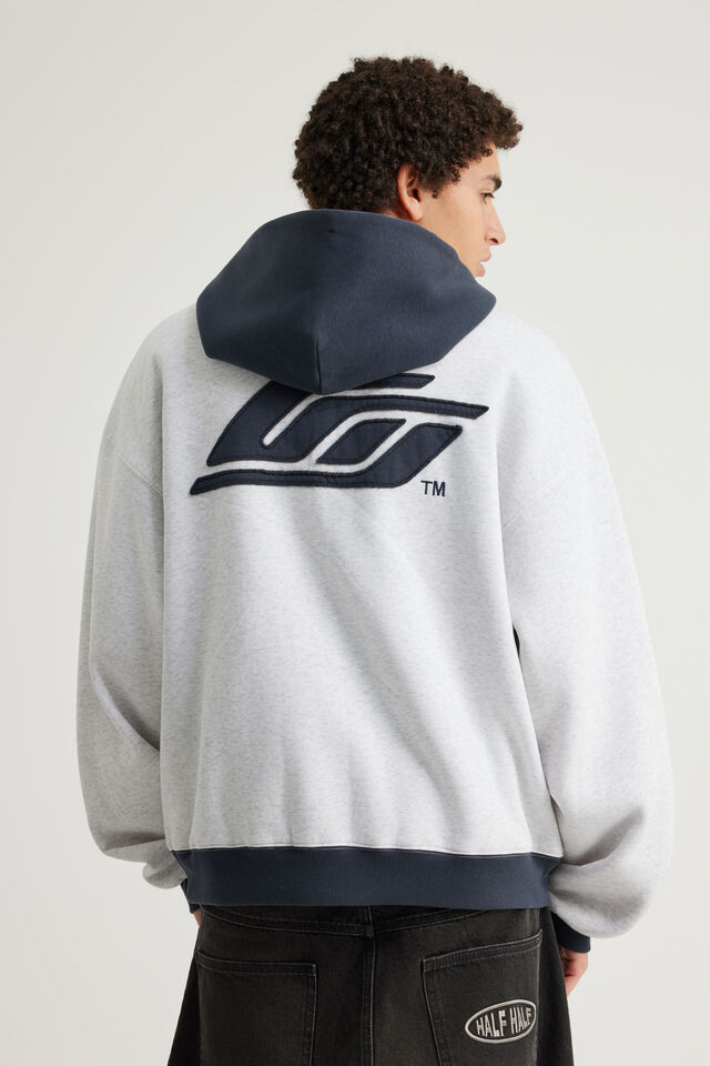 Open Gallery Zip Thru Hoodie, OG SILVER MARLE/NAVY SPLICE