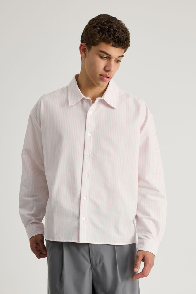 Open Gallery Boxy Cropped Long Sleeve Shirt, OG ICE PINK PINSTRIPE/EVERYDAY