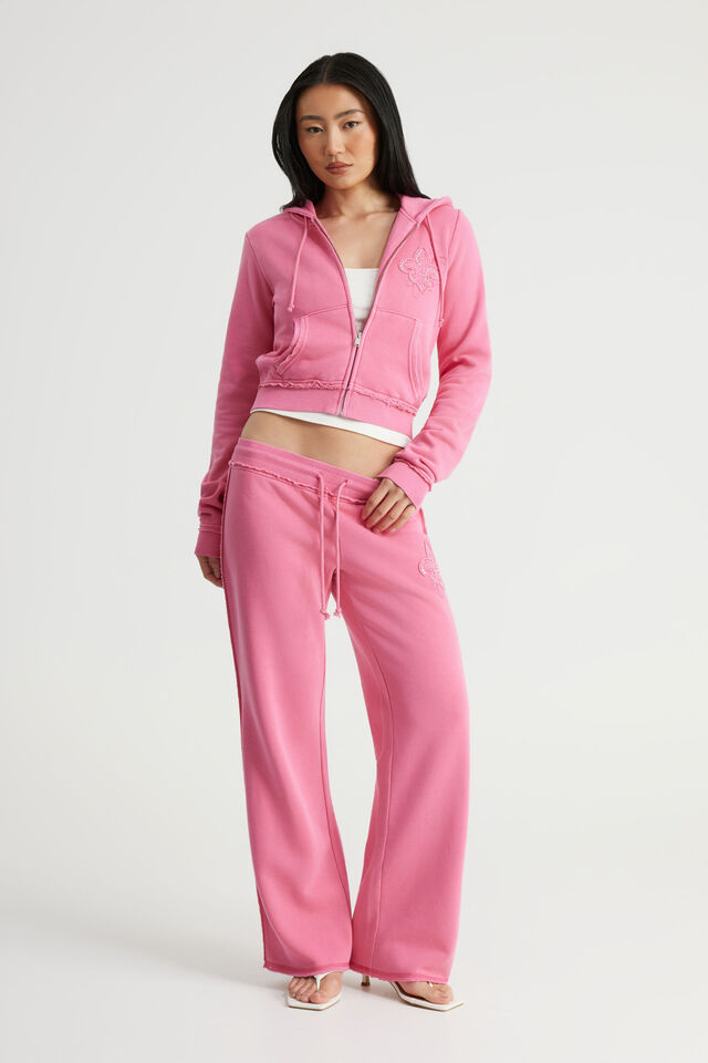 Fitted Zip Through Hoodie, NTN WASHED HYPER PINK