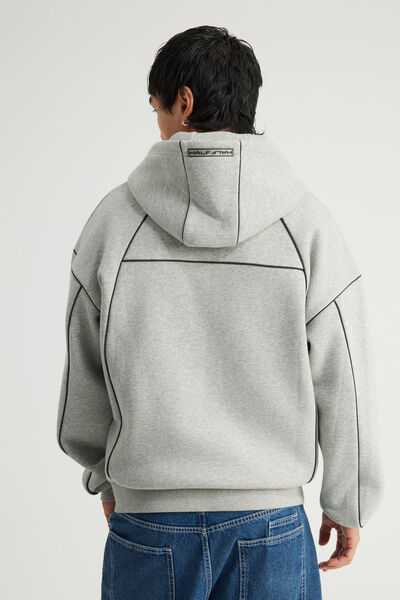 Half Half Zip Thru Hoodie, HH GREY MARLE/PANEL