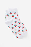 Girls Everyday Quarter Sock, WHITE W CHERRIES - alternate image 1