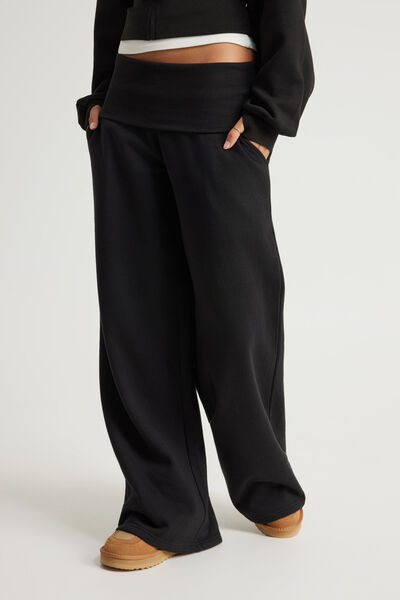 Wide Waistband Trackpant, BLACK