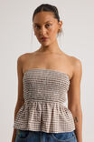 Ari Shirred Bandeau, BROWN GINGHAM - alternate image 4