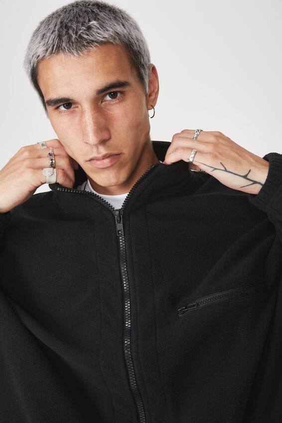 Polar Fleece Zip Through Jacket, BLACK