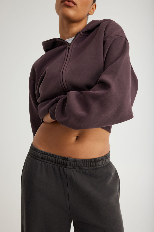 Authentics Shrunken Zip Through Hoodie, WASHED FROZEN BERRY