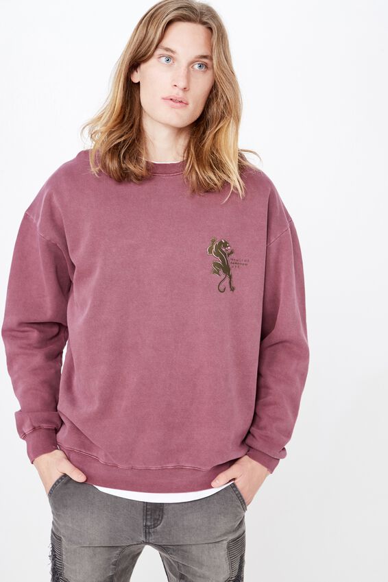 Oversized Graphic Crew, WASHED BURGUNDY/CRAWLING PANTHER