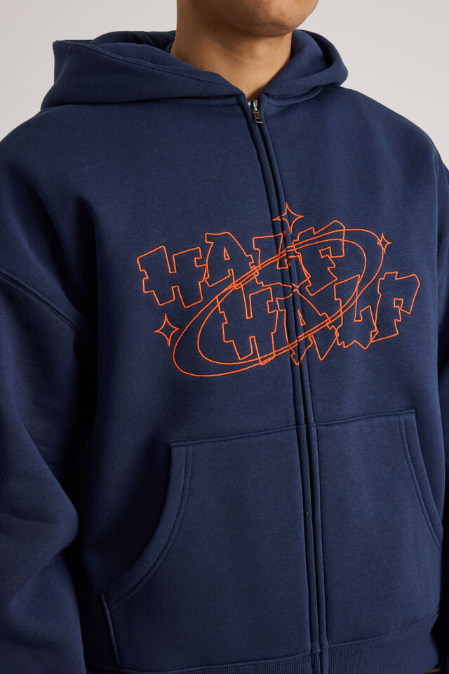 Half Half Zip Thru Hoodie, HH MIDNIGHT BLUE/HALF HALF COSMIC